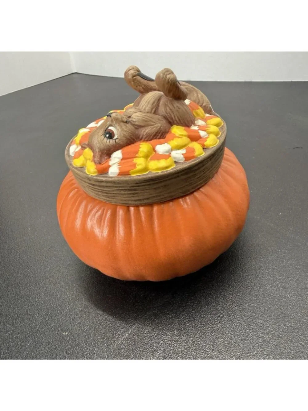 Vintage Dona's Mold Squirrel Candy Corn Trinket Box Candy Dish Halloween Decor